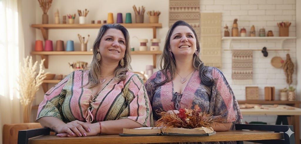 As artesãs Cynthia e Lyvia